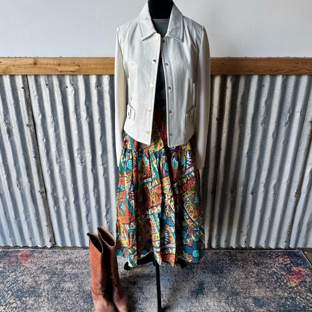 Tired southwestern maxi skirt with elastic waist